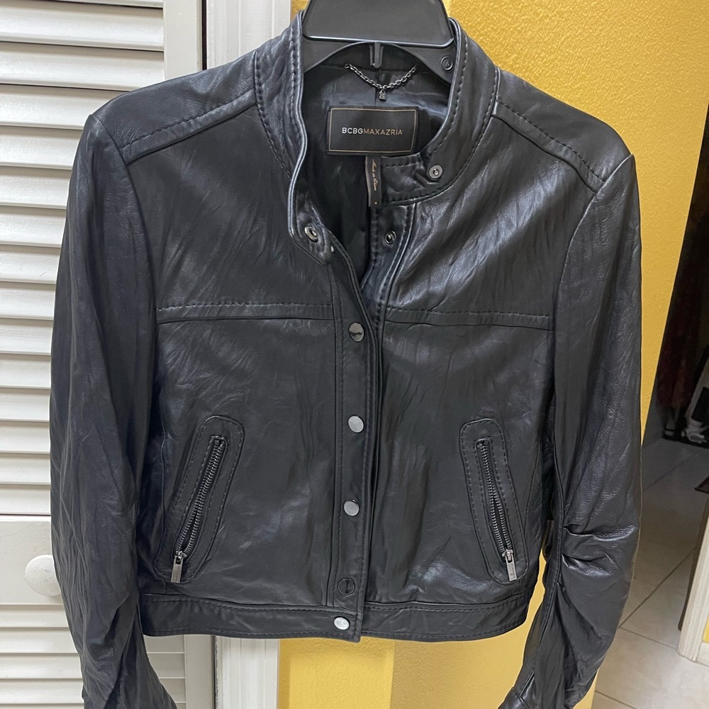 BCBGMaxAzria Motorcycle Black Leather Outerwear